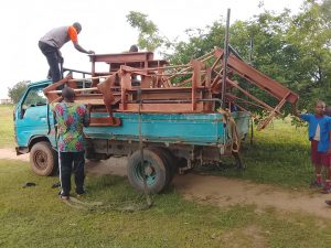 Truck offloading the desks