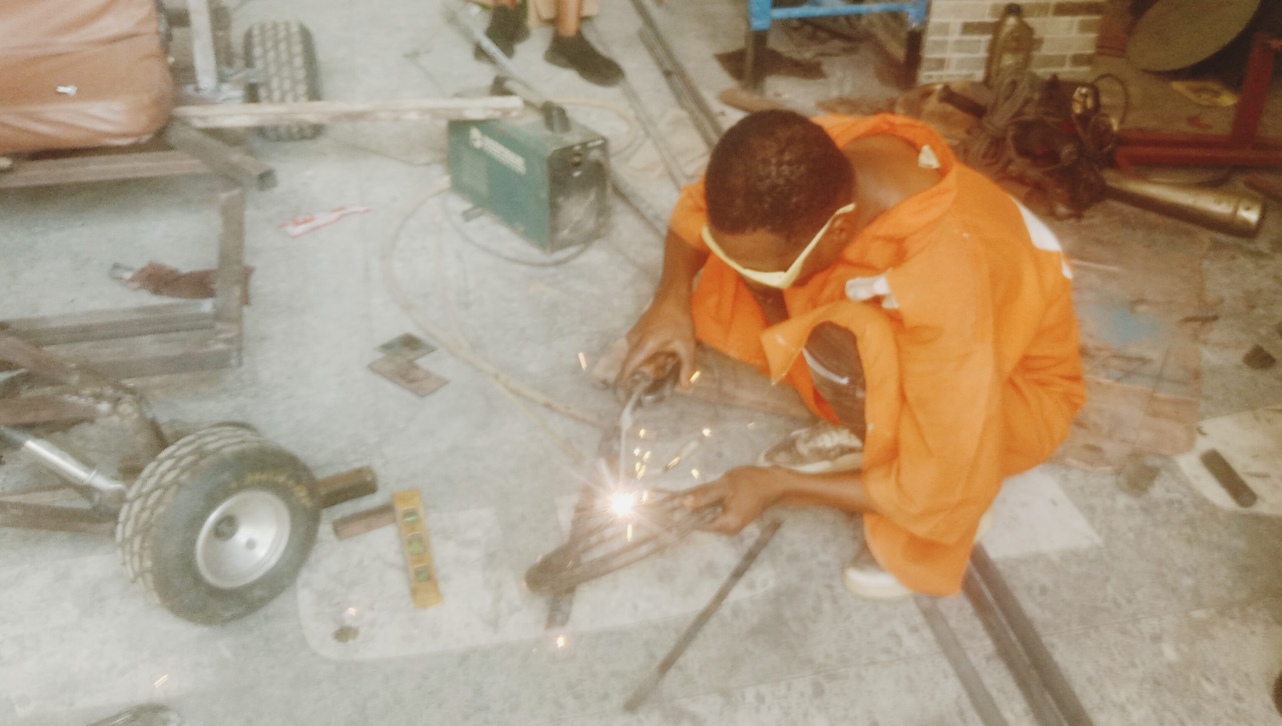 One of the students at work